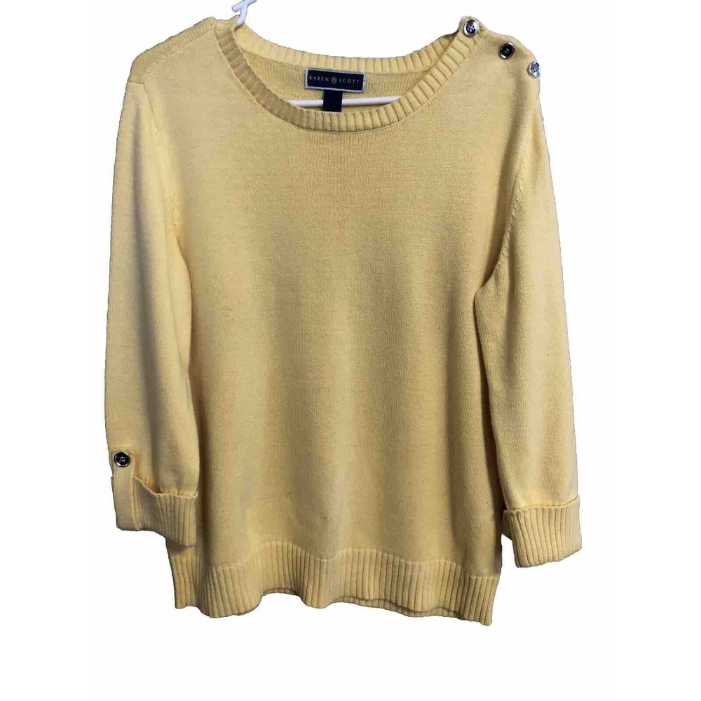Karen Scott Women Size M Yellow‎ Long Sleeve Scoop Neck Pullover Sweater FLAW